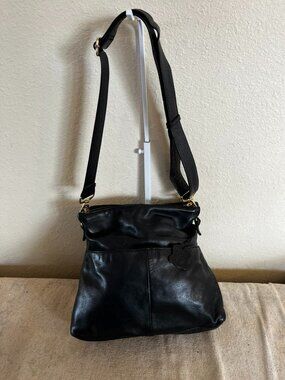 Margot Woman's Black Soft Leather Large Crossbody Bag